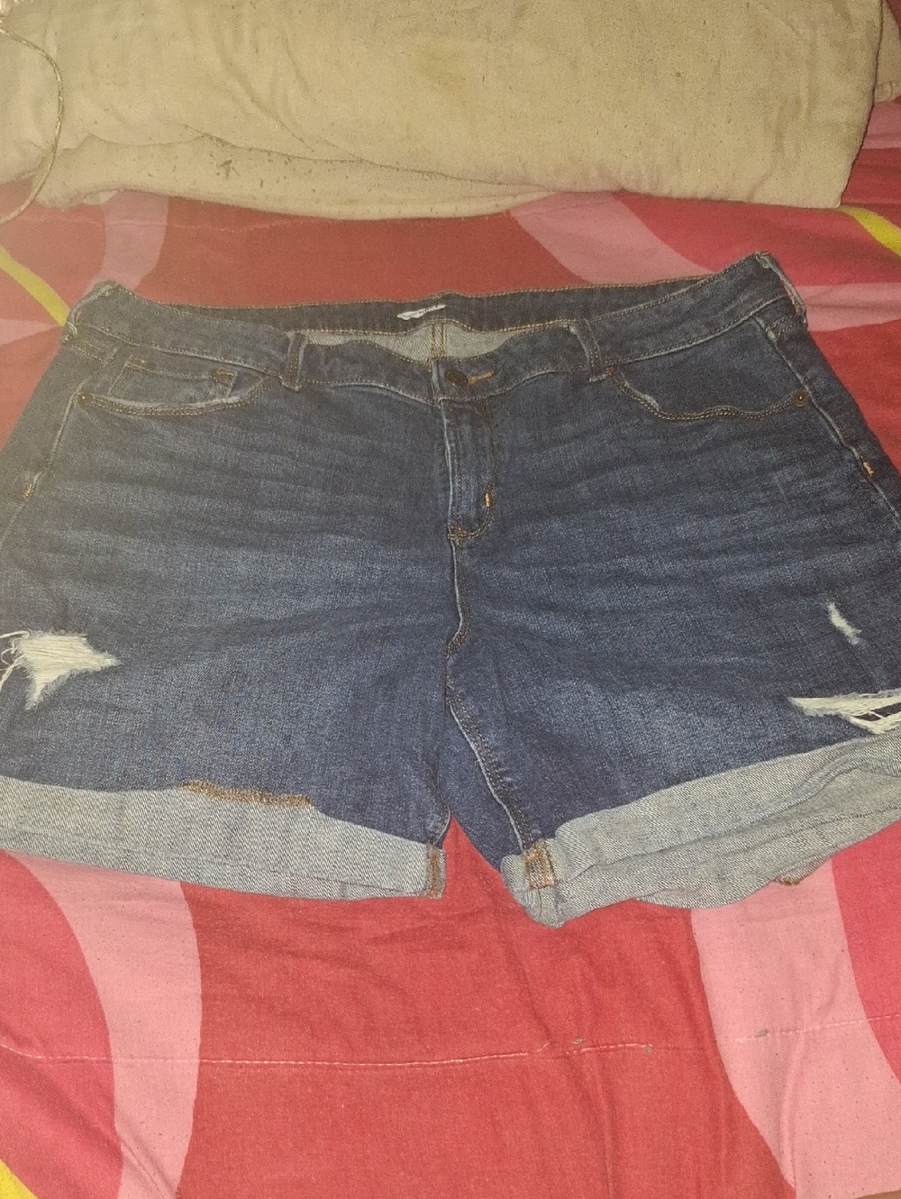 Old Navy Dark Blue Distressed Roll-Cuff Denim Shorts